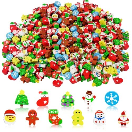150 Pcs Christmas Mini Erasers for Kids Cute Small Animal Erasers Bulk for Kids Desk Pets Christmas Pencil Erasers Socks Santa Snowflakes Gift Filling Homework School Classroom Rewards Prizes