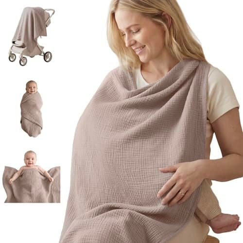 Blissful Diary Muslin MultiUse Cloth 4in1 Privacy Nursing Cover Swaddle Blanket Car Seat Cover Burp Cloth Portable Breastfeeding Essentials for Women Baby Must Have Agreeable Gray