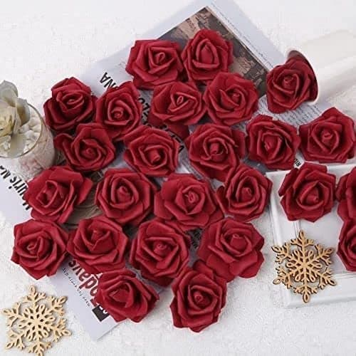 SATYAM KRAFT 12 Pcs Artificial Big Rose Floating Foam Flowers for Wedding Decoration Home Decor Pooja Thali Mandap DIY Craft Table Centerpiece Gifting Party Festival Decor-Marron