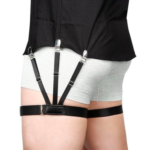 Ahamo Men's Shirt Stays Adjustable Shirt Holder & Tucker | 1 Pack Elastic Garter Clips | Keep Shirt Tucked All Day | Comfortable Anti-Slip Design (Black)
