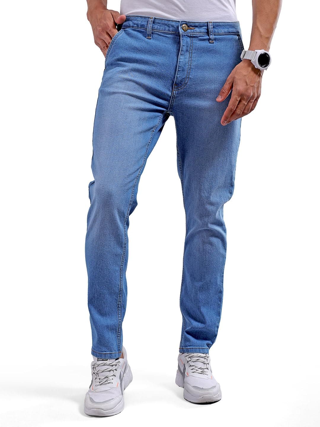 The Indian Garage Co Men Slim Fit Solid Mid-Rise Jeans Oxford Blue