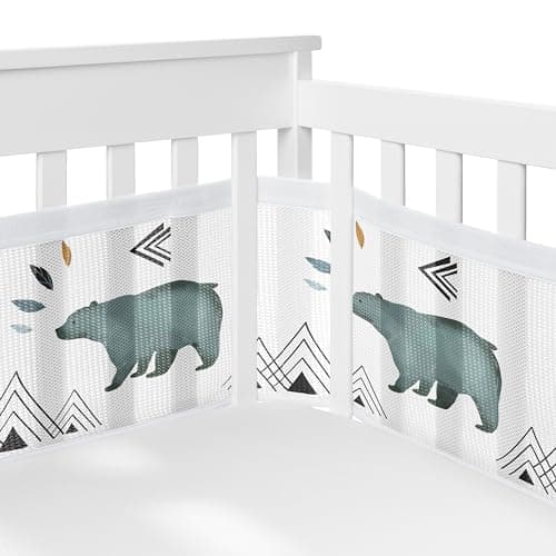 Sweet Jojo Designs BreathableBaby Bear Mountain Boy Breathable Mesh Crib Liner Baby and Infant Slate Blue Black and White Woodland Forest Mountains Arrows