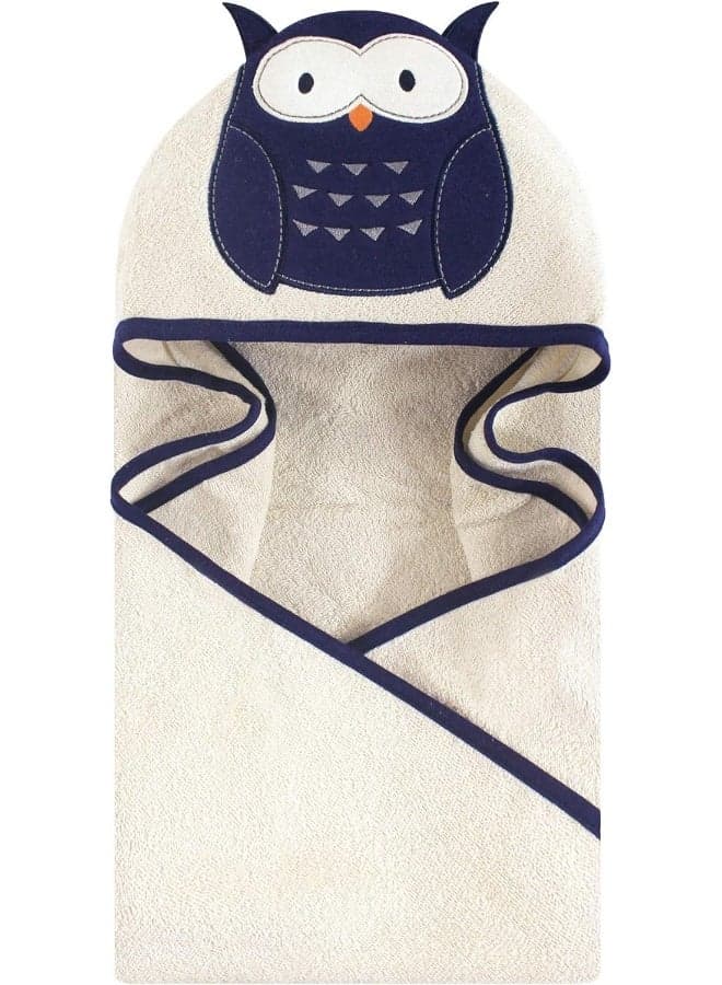 Hudson Baby Unisex Baby Cotton Animal Face Hooded Towel, Navy Owl, One Size