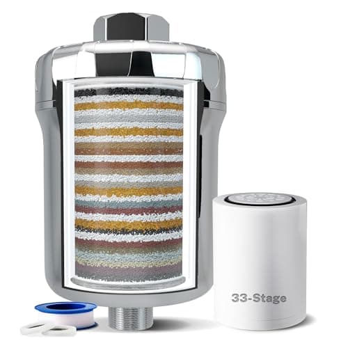 iSpring FSF1 33-Stage Universal Shower Filter Replacement Cartridge, Removes Chlorine, Sediment, Heavy Metal, and Odor, Improves Conditions of Skin, Hair, and Nails, High Output No Clog, White