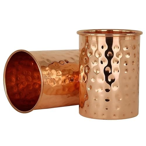 Adoko 100% Pure Copper Hammered Tumbler 300ml | Ayurvedic Drinking Glass for Water | Traditional Handcrafted Copper Utensil – 1Pc