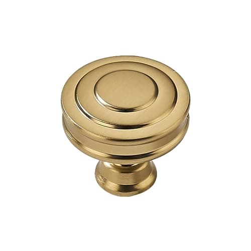 khtumeware 2 Pack 1-1/4 Inch(32mm) Brushed Brass Round Cabinet Knobs Heavy Duty Soild Warm Brass Cabinet Knobs Kitchen Brushed Gold Cabinet Hardware for Cupboard Drawer Handles