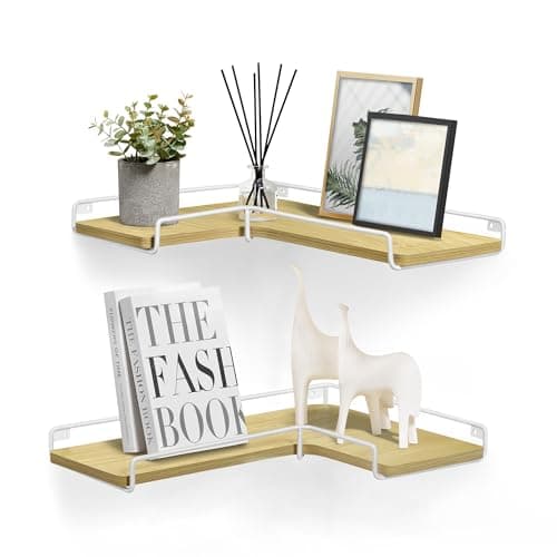 VASAGLE Floating Shelves Set of 2 LShaped Corner Shelves for Wall Corner Wall Shelf Industrial Style for Living Room Bedroom Kitchen Natural Oak and Cloud White LLS831Y70