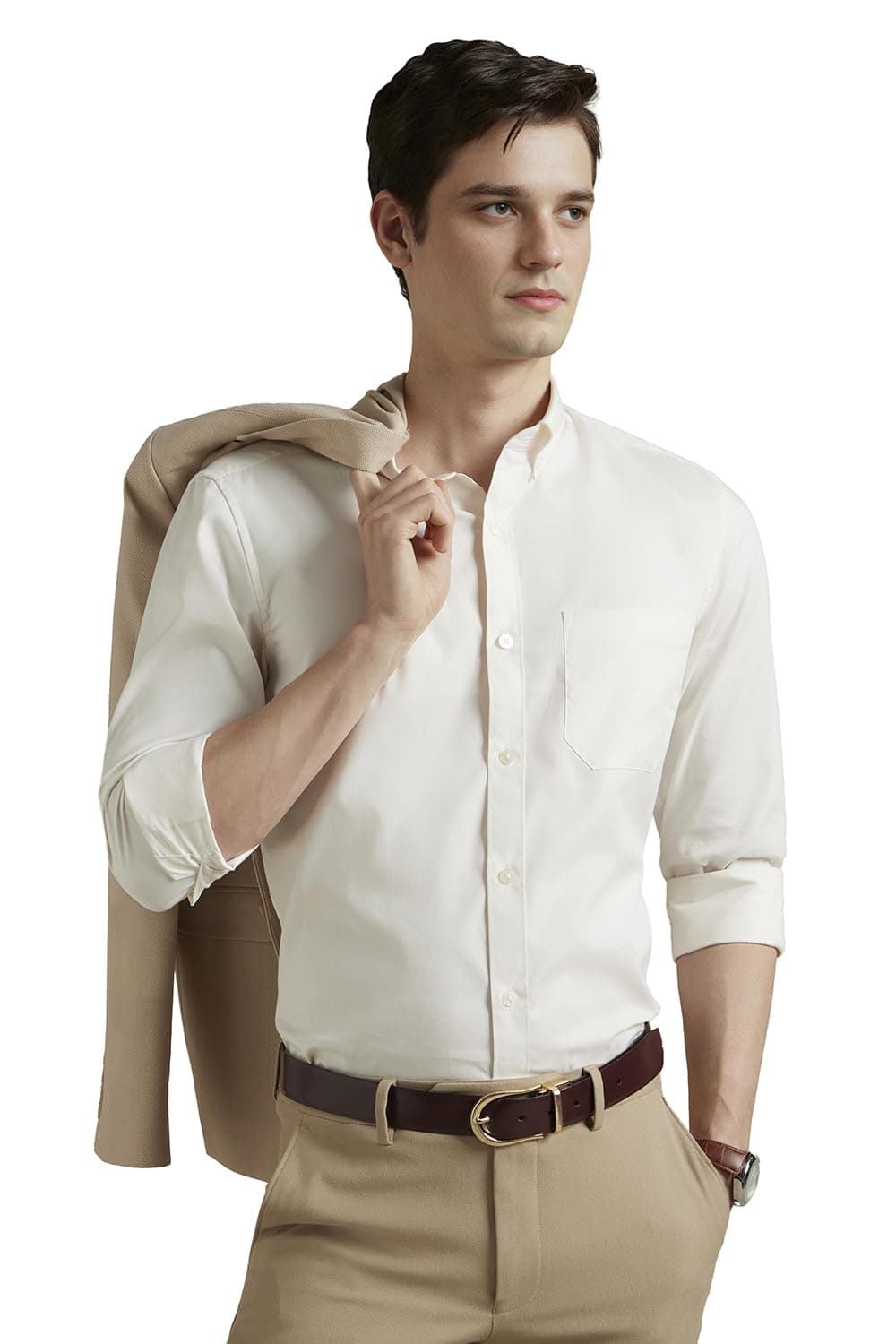 Louis Philippe Cotton Men's Classic Fit Shirt (LPSFMCLPC51490_Cream, 39