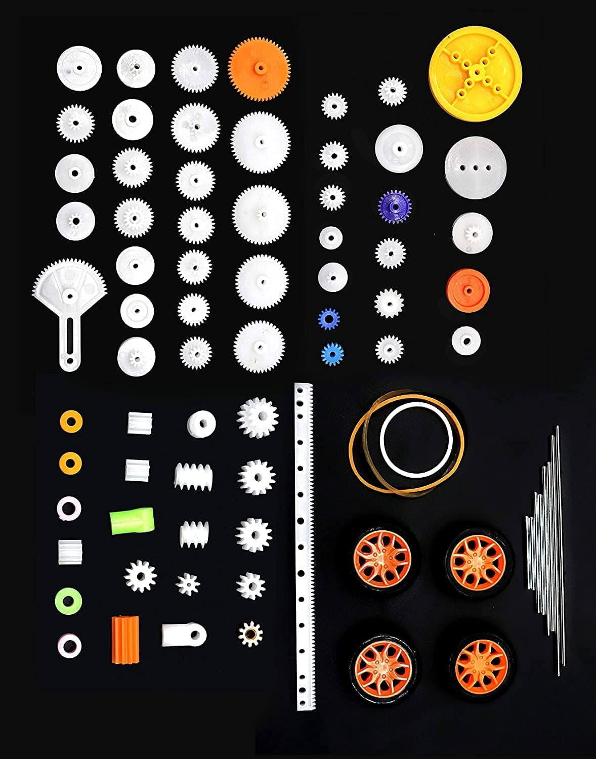 Electronic Spices 78 PCS Plastic Gear Set Rack Pulley Belt Worm Single Double Gears DIY Car Robot for electronic and school projects (WHITE, 78)
