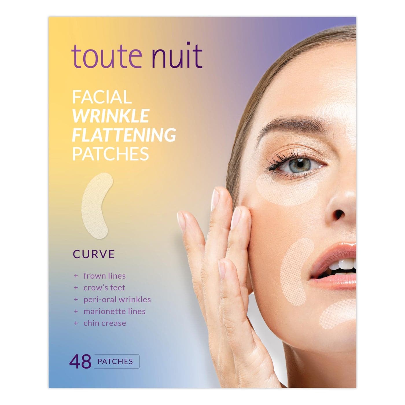 Toute Nuit Wrinkle Patches Curve Face Tape for Forehead Eyes Lips Hypoallergenic Anti Wrinkle Patches 48 Count Made in USA