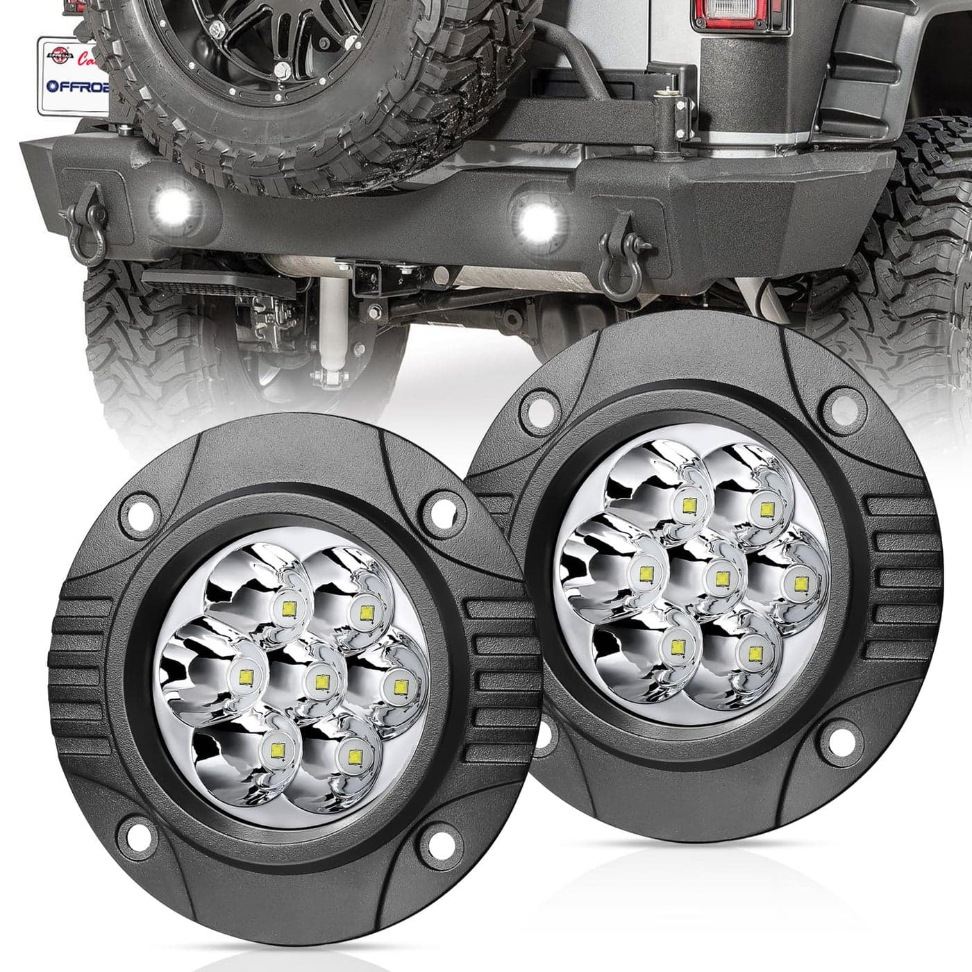 OFFROADTOWN 2PCS 5Inch 80W Round Flush Mount LED Pods Driving Lights Work Light Flush Lights Bar Super Bright Fog Light Off Road Lights for Truck Pickup UTV ATV SUV Boat 4x4 Car