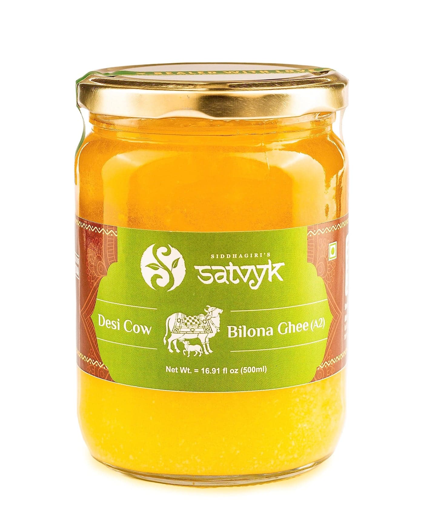 S Siddhagiri's SATVYK THE HEALTH re STORE A2 Desi Gir Cow Ghee (500ml) - Desi Cow Ghee | Whole Curd Bilona Ghee | Glass Jar | Bilona Method | Curd Churned | Grass-Fed Cow Ghee | Pure, Natural & Healthy Cow Ghee