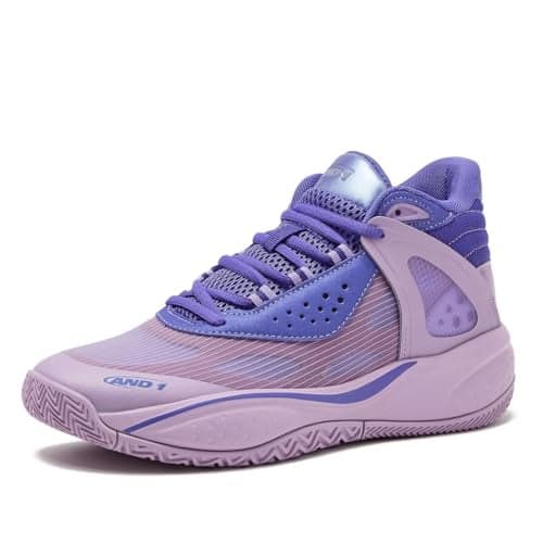 AND1 Revel Mid Men’s Basketball Shoes, Indoor or Outdoor Basketball Sneakers for Men or Women, Street or Court - Light Purple/Dark Purple, 5.5 Medium