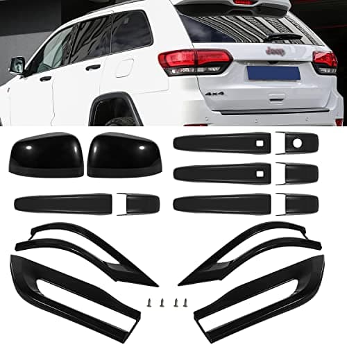 Tail Light Lamp Cover & Mirror Covers & Door Handle Covers Trim Bezel Glossy Cover Trim Exterior Accessories For Jeep Grand Cherokee 2014-2021(Black)