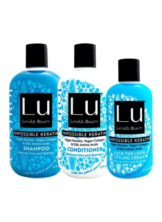 CONTROL Collection, Impossible Keratin Anti-Frizz Shampoo (12 oz) + Conditioner (12 oz) + Styling Cream (8 oz) for Curly, Hard to Manage Hair