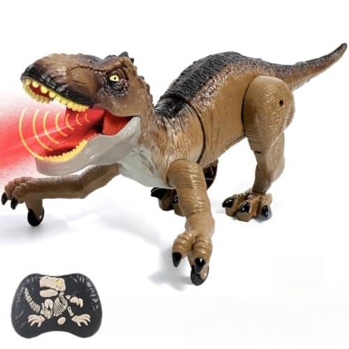 Sunrad Remote Control Dinosaur Toys for Kids 35 47 812 Year Old Electronic RC Robot Dinosaur with Spray Light Roar Realistic Walking TRex Toys Birthday Gifts for Boys Girls Brown