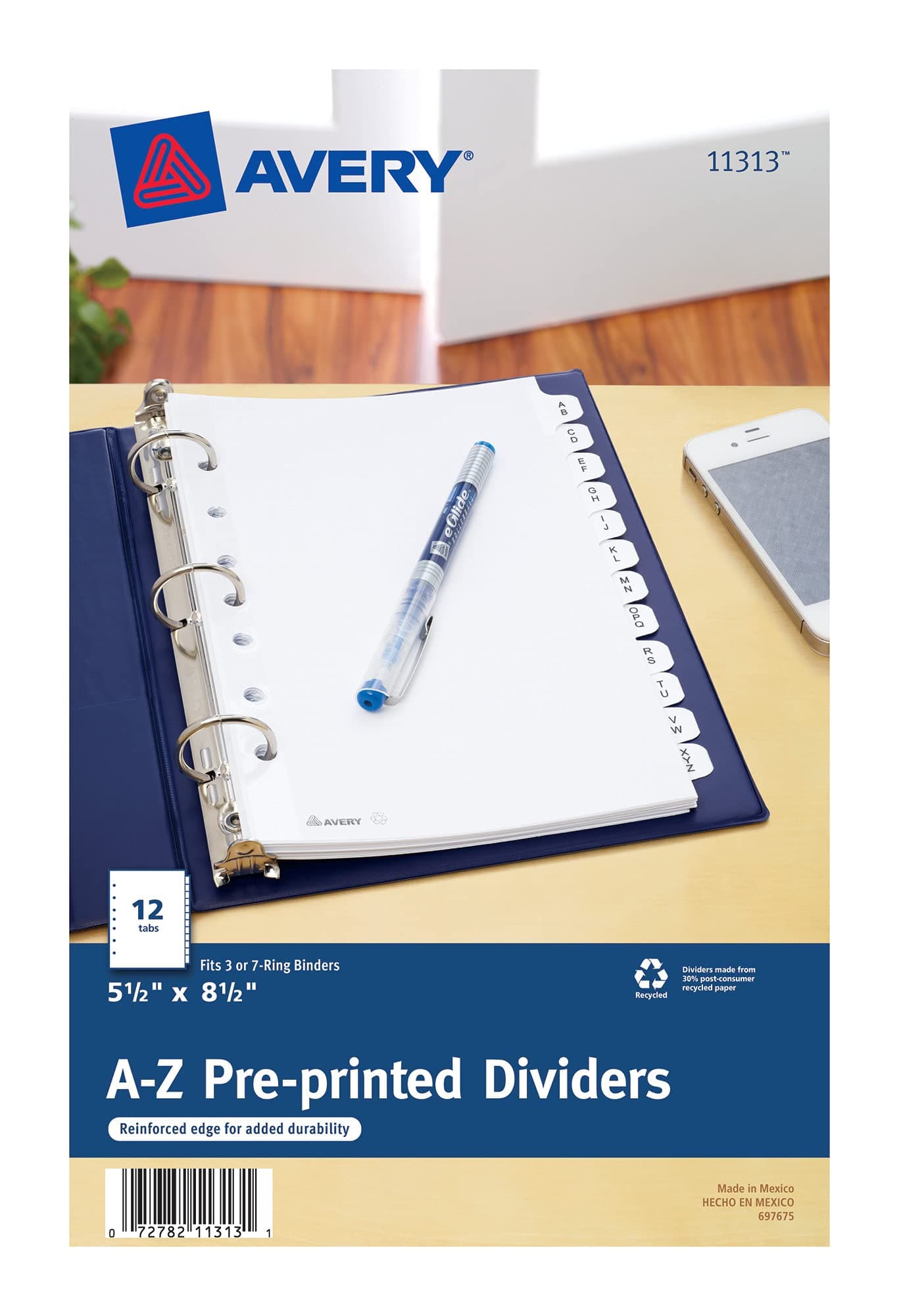 Avery A-Z Dividers, 12-Tab Set, 8-1/2" x 5-1/2", 1 Binder Divider Set (11313)