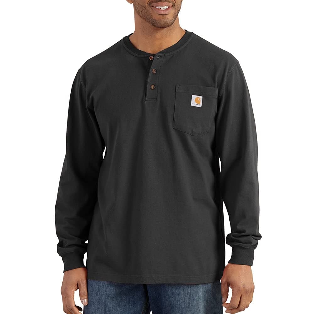 Carhartt Men's Loose Fit Heavyweight Long-Sleeve Pocket Henley T-Shirt, Black, Medium