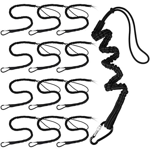 12 Pack Tool Lanyard with Single Metal Buckle and Adjustable Loop End, Standard Length, Maximum Weight Limit 8KG/ 17.6lb, with Aluminum Screw Lock, Retractable Shock Cord Stopper (Black)
