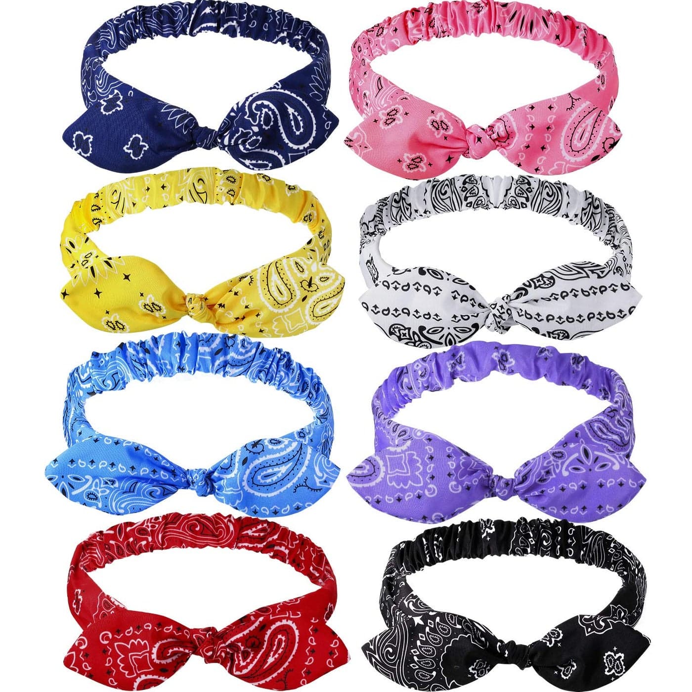 Hicarer Bandana 8 Pcs Retro Print Headbands Paisley Print Headband Headwrap for Women Knot Headbands