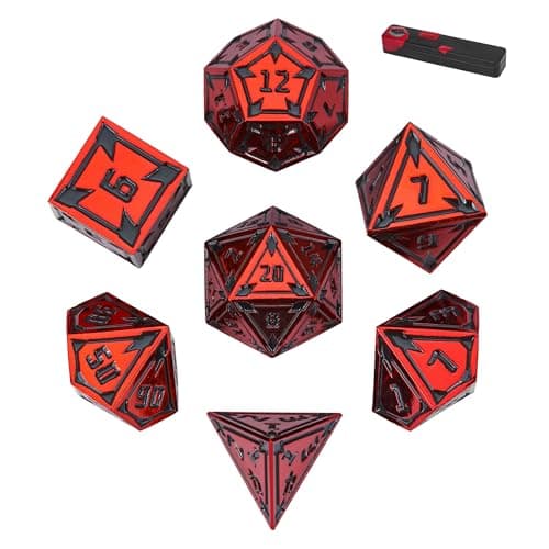 UDIXI Red Metal Dice Set DD 7Piece Heavy Metallic DND Dice Set with Gorgeous Gift Case for Role Playing Game and Tabletop Game