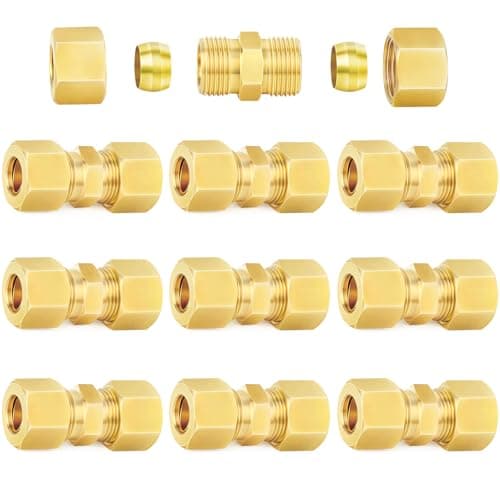 ChillWaves Brass Compression Tube Fitting, 3/16" OD x 3/16" OD Compression Union Connector(10-PACK)