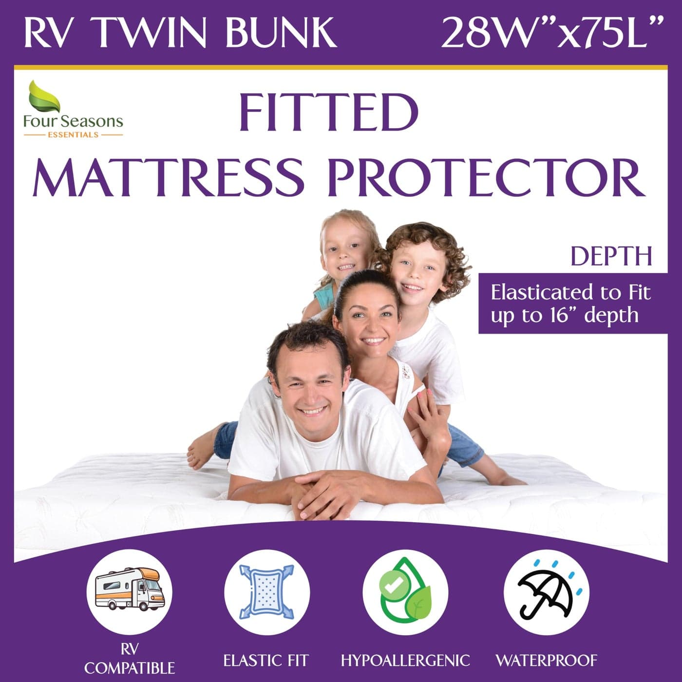 RV Twin Bunk Waterproof Mattress Protector 28 x 75 Fitted Sheet Style Hypoallergenic Premium Quality Cover Protects Against Dust Allergies