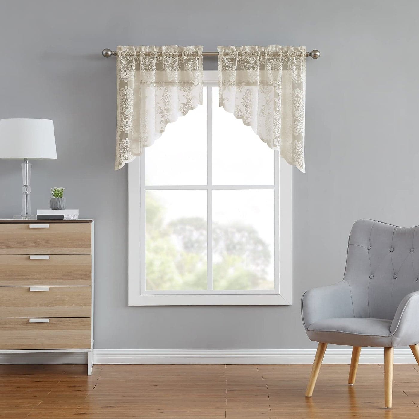 LinenZone Lace Kitchen Swags Lace Window Treatment for Kitchen or Small Window Lace Swags Can Be Combined with Matching Tiers or Valance for a Charming Farmhouse Look Fiona 30 x 38 Linen