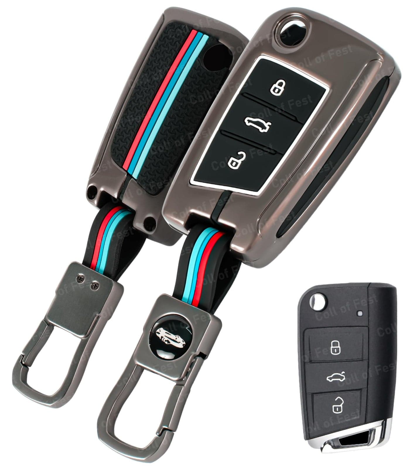 Coll of Fest Coll of Fest Metal Alloy Silicon Key Cover Compatible with Skoda and Volkswagen-Kushaq | Octavia | Kodiaq | Superb | Slavia | Passat | Taigun | Tiguan | Virtus | T ROC 3 Button Flip Key