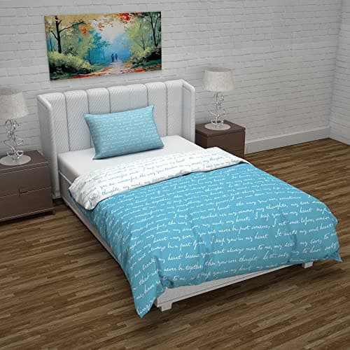 Divine Casa Microfiber Reversible Single Bed AC Duvet Cover with 1 Pillow Cover | Blue & White, Ideal for Quilt/Comforter/Blanket