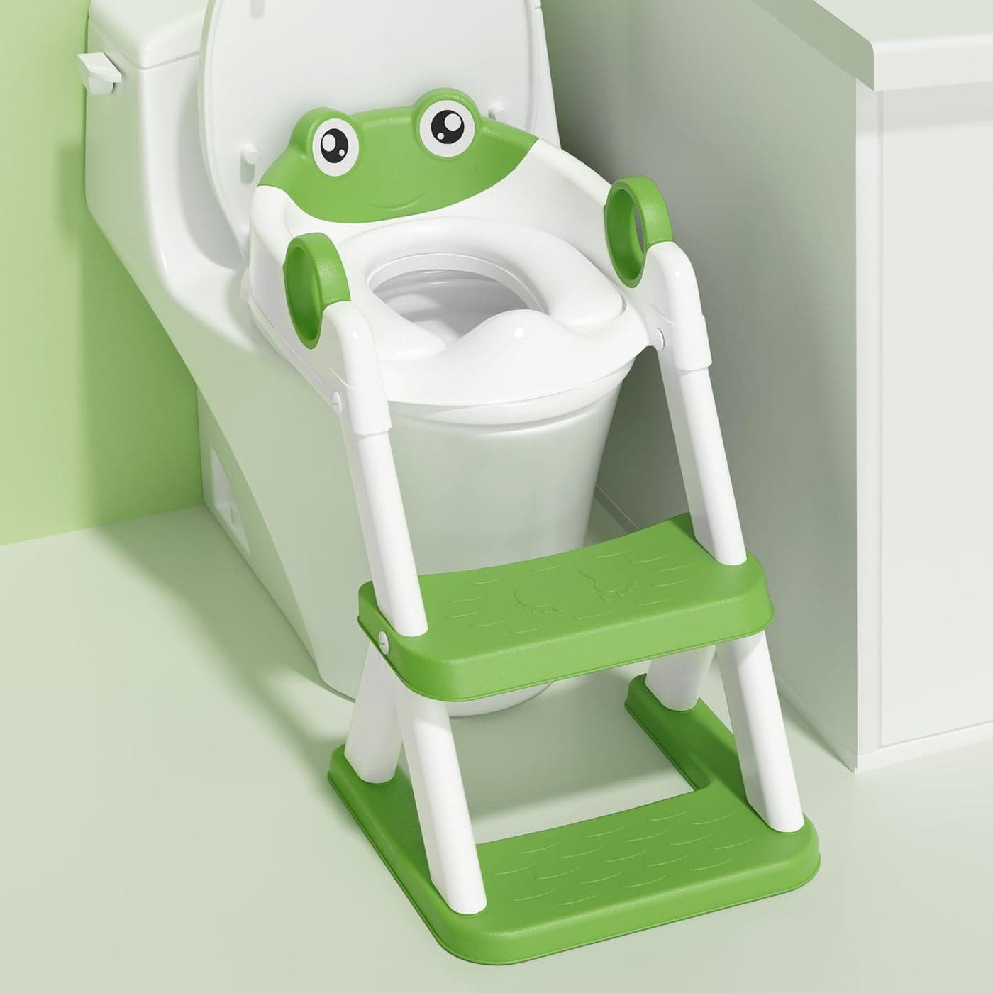 Rabb 1st Frog Potty Training Seat Upgrade Toddler Toilet Seat for Kids Boys Girls 2 in 1 Potty Training Toilet for Kids Splash Guard AntiSlip Pad Step Stool