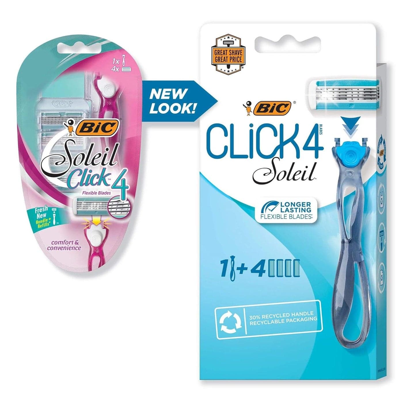 BIC Soleil Bella Click Womens 4Blade Disposable Razor 1 Handle and 4 Cartridges