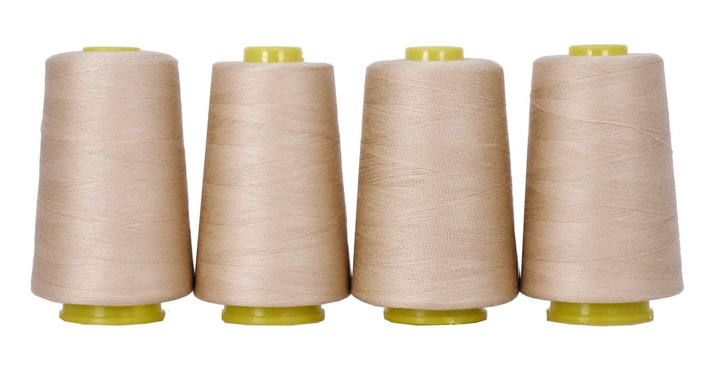 Mandala Crafts 4 Pack of Serger Threads Cones Spools - 40S/2 24000 Yards Polyester Tan Threads for Sergers Machine and Overlock Quilting Sewing Machine