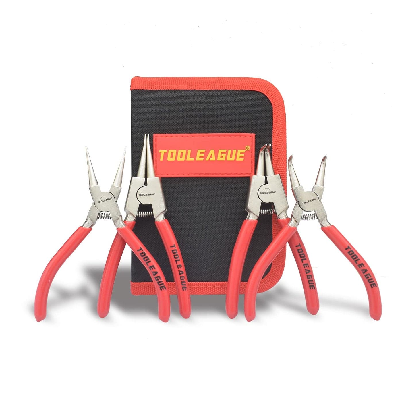 TOOLEAGUE 4 Pcs Mini Snap Ring Pliers Set, Circlip Pliers, 5 inches Internal/External Heavy Duty for Ring Remover Retaining Straight Bent Lock Ring Pliers Set