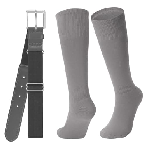 JASGOOD Baseball Socks and Belt for Men Softball Socks and Belt Combo Elastic Belt for Youth Adult, Dark Grey