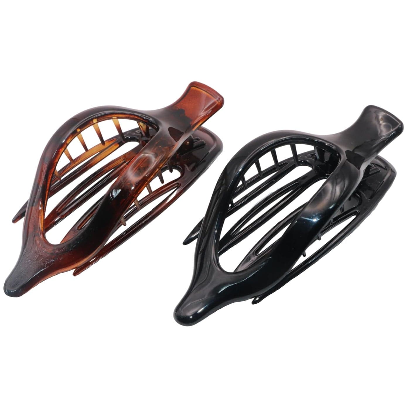 Parcelona French 2 Pieces Wide Beak Celluloid Tortoise Shell and Black Side Slide In Jaw Hair Claw Clip Clamp Clutcher