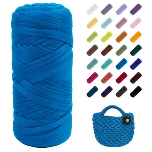 JeogYong TShirt Yarn 200g196ft Elastic Fabric Cloth Knitting T Shirt Yarn Peacock Blue Thick Crochet Fabric Ribbon for Crocheting BagsBasketsRugs Home Decor DIY Crafts