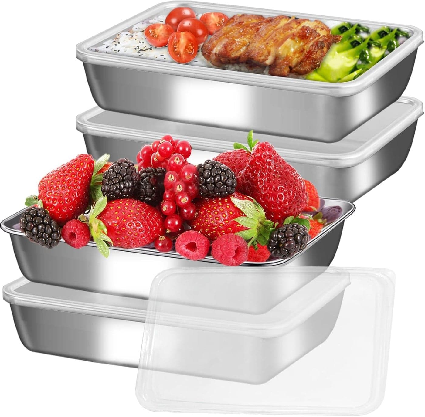 EARTHCONE 3Pcs Storage Box for Fridge Reusable Stainless Steel Food Storage Tray for Office Snacks Lunch