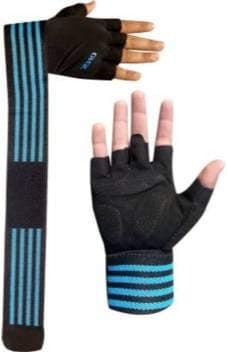 ZaySoo Beast Gym Glove with Long Wrist Support Gym & Fitness Half Gloves (Blue)