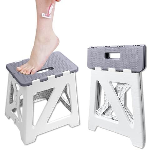 Shower Stool for Shaving Legs 1 Pack Foot Rest Folding Stool Step to Shave Legs Shaving for Inside Shower Foldable Small Waterproof Plastic Corner Gray White