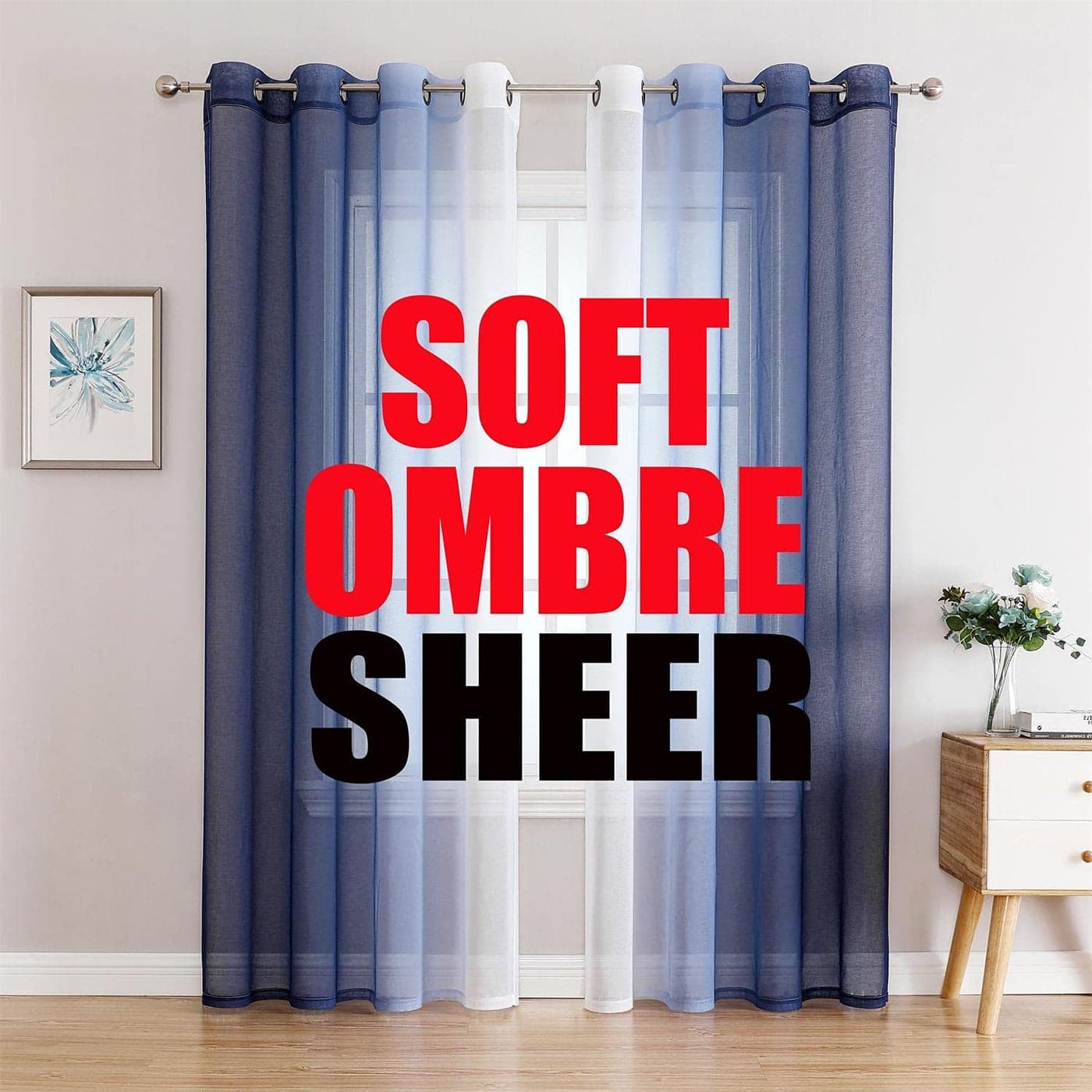 G2000 Sheer Curtains Drapes 95 Inch Navy Blue White Ombre Bedroom Living Room Window Curtains with Light Filtering Grommet for Patio Sliding Glass Door 2 Panels