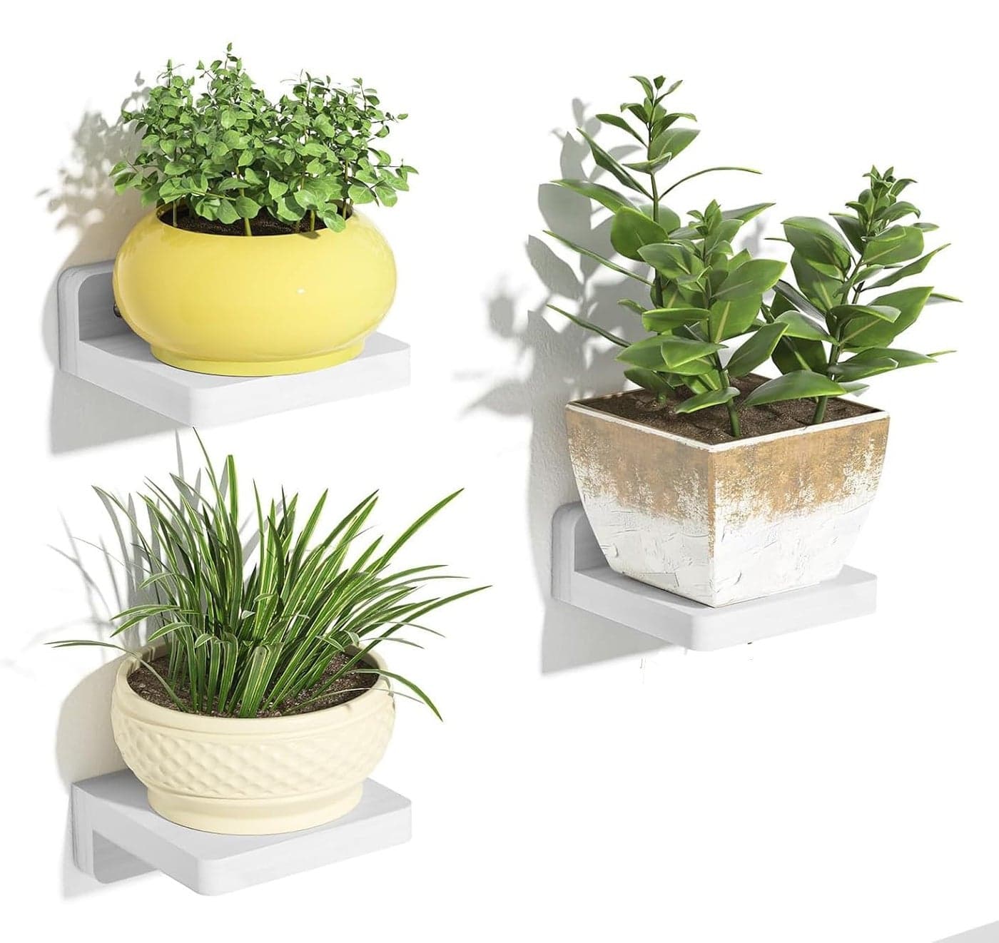 UHUD CRAFTS Small Floating Shelves, Set of 3 Shelves for Wall Decor & Storage | Wall Mounted Home Decor Small Wall Shelf | Mini Display Shelf for Living Room, Bathroom, Kitchen & Bedroom Decor - White