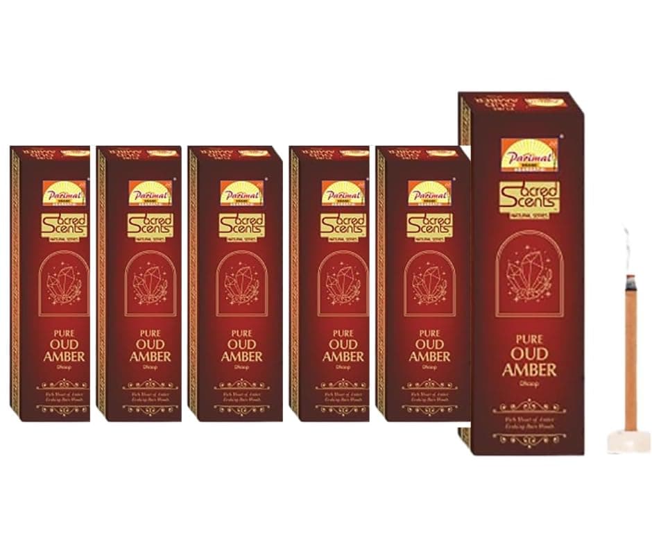 Parimal Pure Amber Oudh Dhoop/Dhup Sticks (78–88) (240g) | 45–60 Min Burn | Amber Oud dhup batti | Bamboo-Less Incense | Each Pack 40G | Rich, Long-Lasting Fragrance | Dhoop Holder Inside | Pack of 6