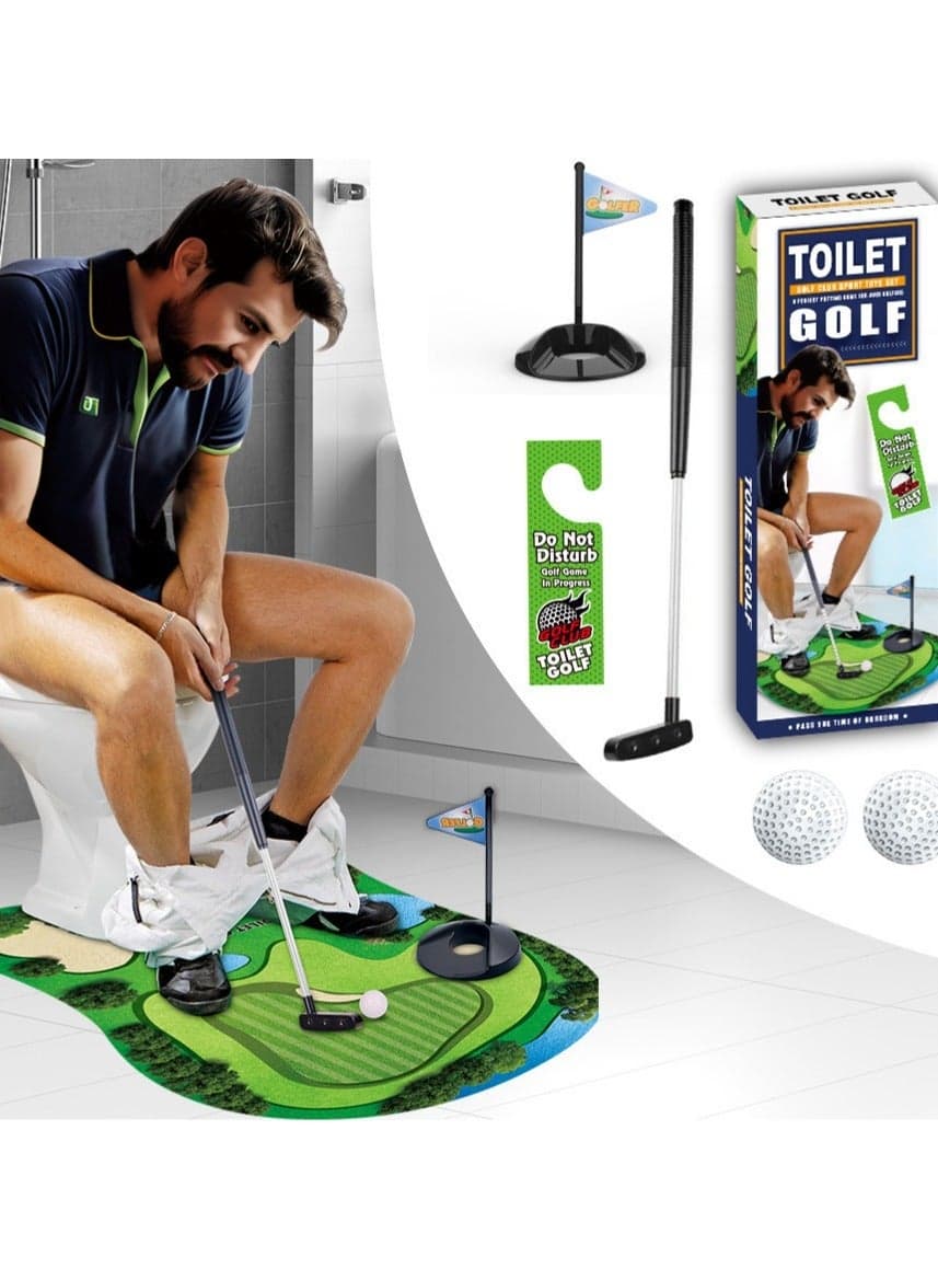 Mini Golf Ball Set for Toilet Fun, Portable Mini Toilet Toy, Stress-Relieving Leisure Sports Game, Home Office Entertainment Gift, Telescopic Push Rod + Anti-Slip Mat + Golf Balls