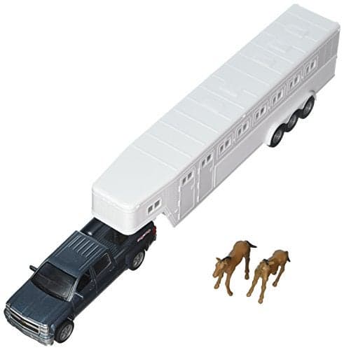 Chevrolet 143 Longhauler Silverado 4X4 with Horse Trailer and Horse Figures Black