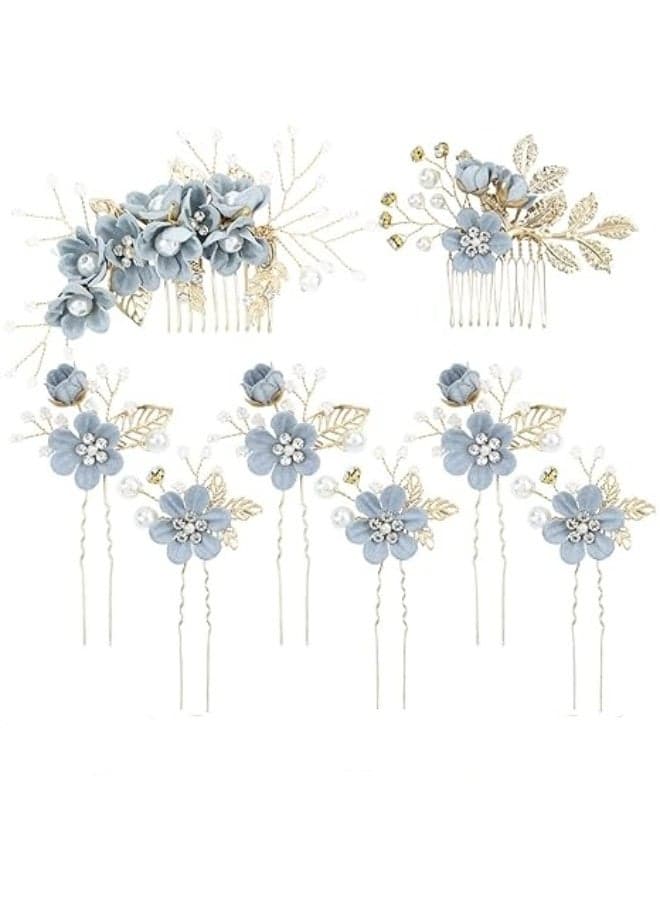 8 Pack Elegant Dusty Flower Bridal Wedding Hair Combs Floral Hair Pins Twist Spiral Pearl Hair Clips Formal Prom Headpieces Accessories for Brides Bridesmaids Women Girls