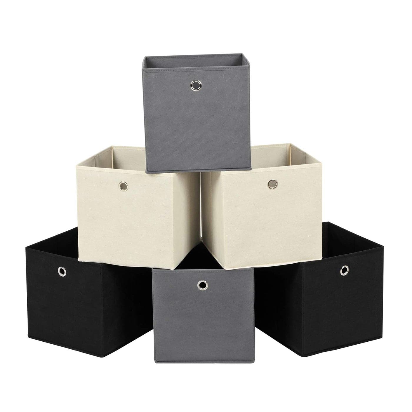 SONGMICS Set of 6 Storage Boxes NonWoven Fabric Foldable Storage Cubes and Toy Clothes Organiser Bins 2 Grey Black Beige RFB06GHM30 x 30 x 30 cm
