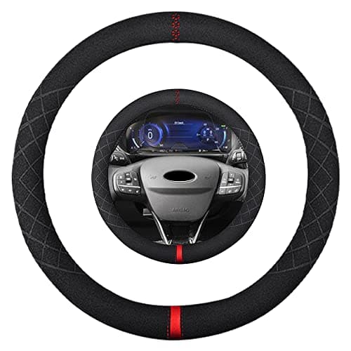 K LAKEY Suede Steering Wheel Cover,Compatible with Ford Edge Escape Fusion Explorer Focus Expedition Mustang SuedeSport Non-Slip Wheel Cover Car Interior Accessories 15 inch for Man and Women