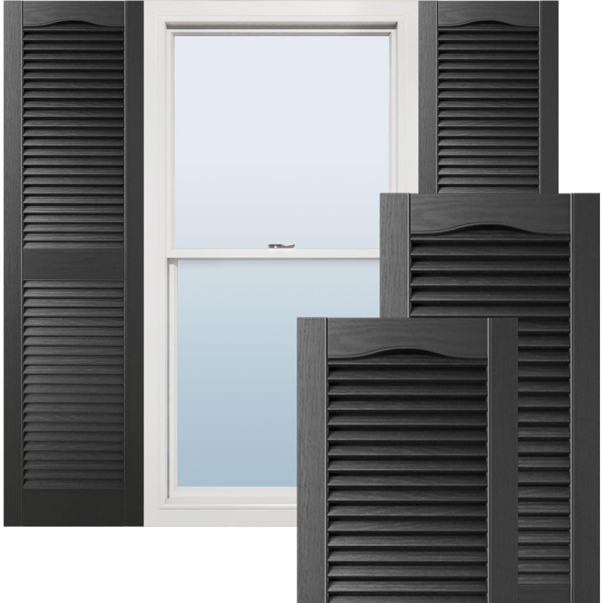 Ekena Millwork Lifetime Vinyl LL1S12X03600BL Standard Cathedral Top Center Mullion Open Louver Vinyl Shutters wInstallation ShutterLoks Matching Screws Per Pair 12W x 36H Black