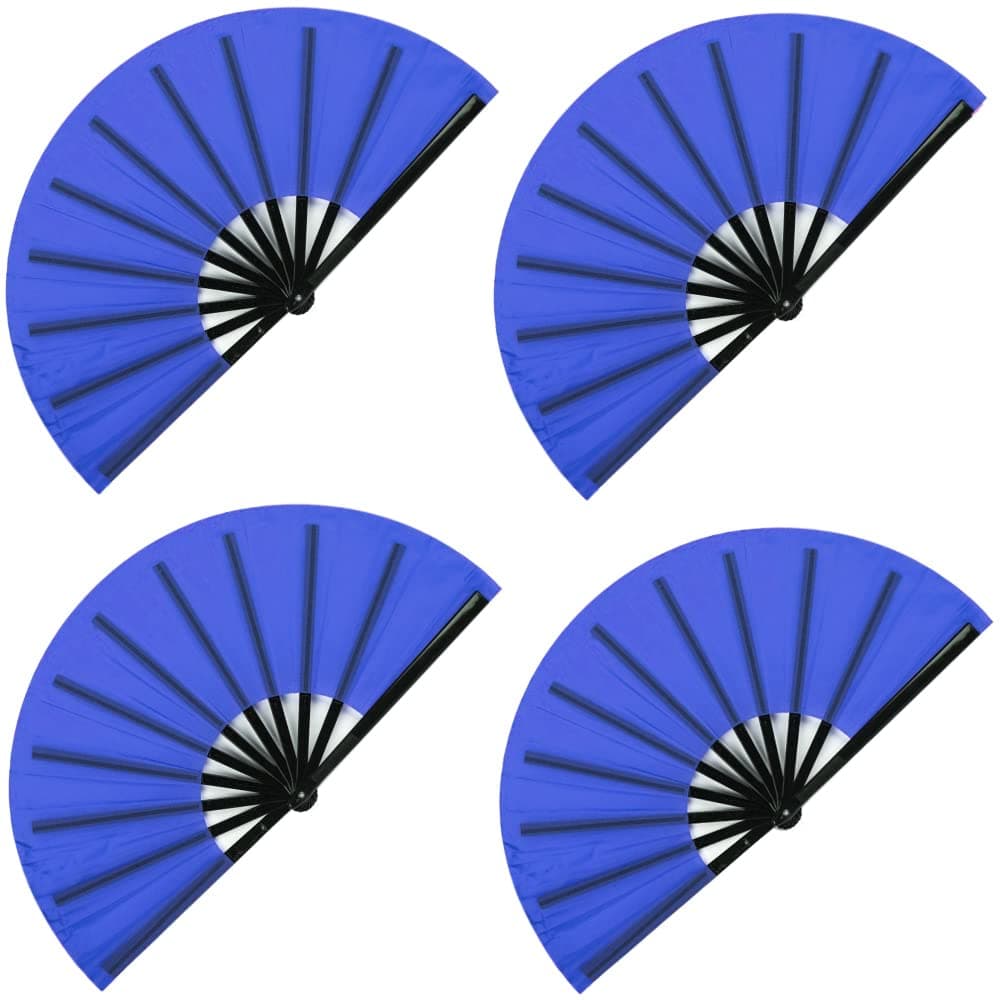Gionforsy 4pcs Clap Fan Fabric Large Folding Fan Chinese Tai Chi Fan Set Decorative Folding Hand Fan for Festival Dance Party Royal Blue